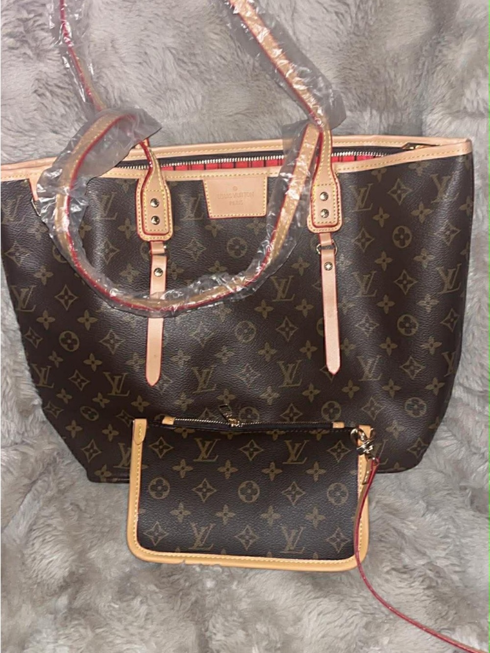 Monogram Brown & Natural Leather Tote with Pouch